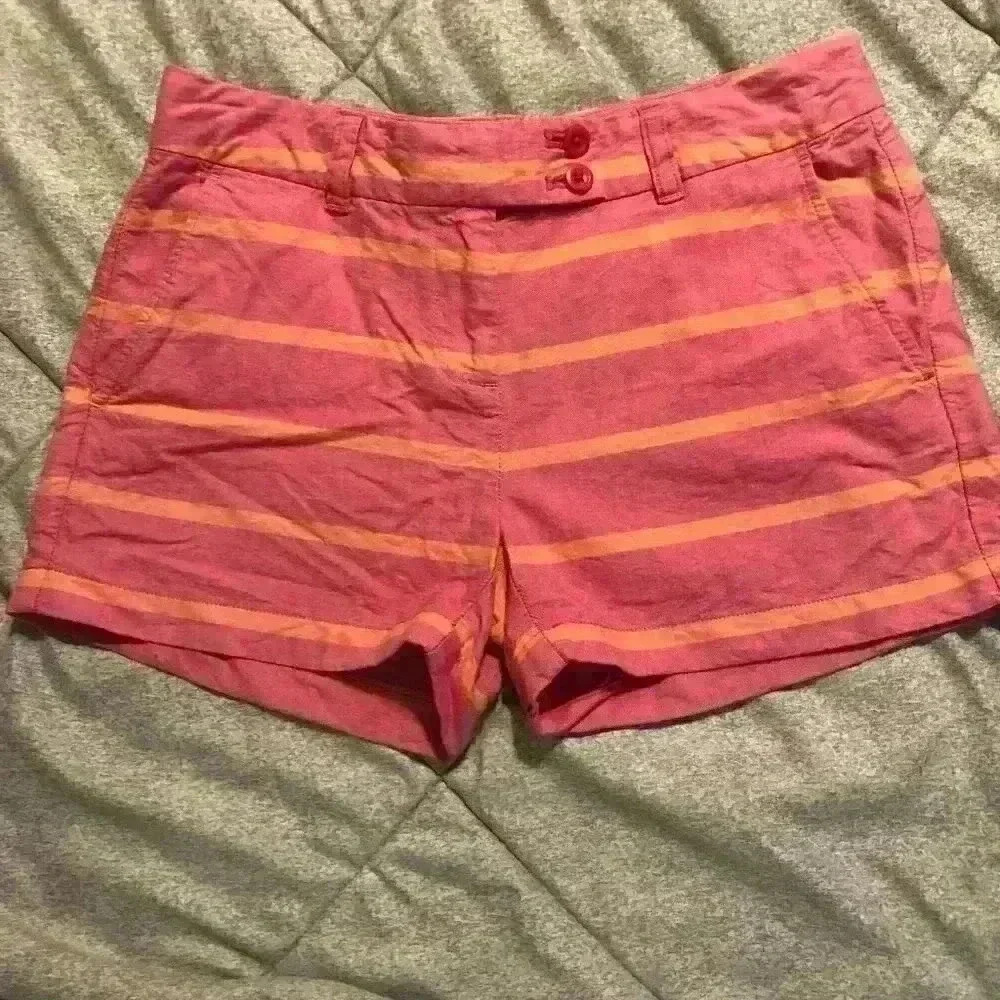 Vineyard Vines Womens Pink Orange Striped Cotton Chino Shorts Size 2 Whale Logo